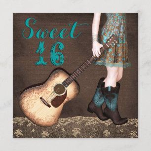 Brun och Tealblå Cowgirl Sweet Sixteen-fest Inbjudningar