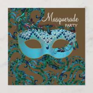 Brun och tealblå maskeradfest inbjudningar