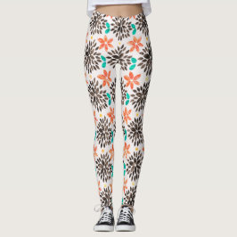 Brun och turkos Vattenfärgsblomma Mönster Leggings