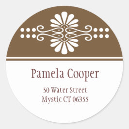 Brun och vit adressetikett runt klistermärke