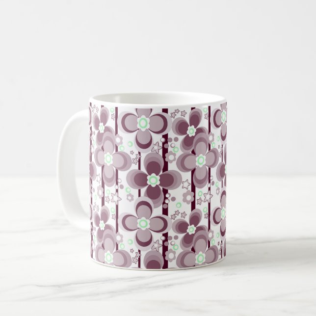 brun och vit blommig mönster kaffemugg (Framsida vänster)