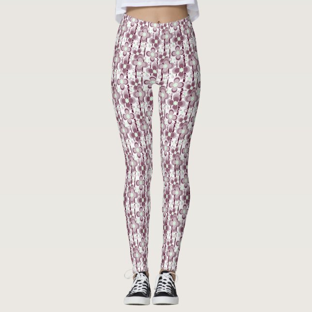 brun och vit blommig mönster leggings (Framsida)