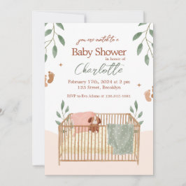 Brun och vit Blommigt, babyvisning Inbjudningar