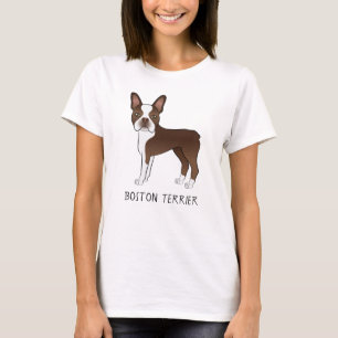 Brun Och Vit Boston Terrier Hund Med Text T Shirt
