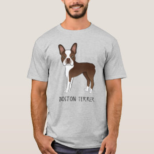 Brun Och Vit Boston Terrier Hund Med Text T Shirt