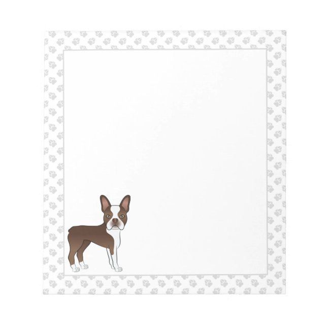 Brun och vit Boston Terrier-serietecknad hund & ta Anteckningsblock (Framsida)