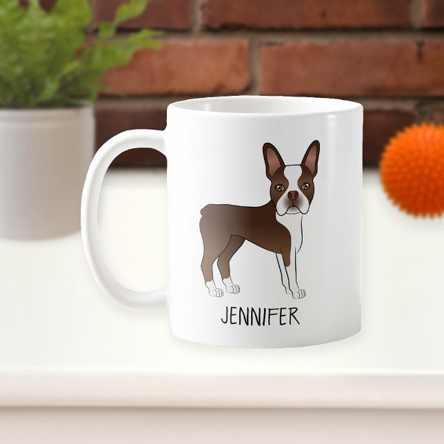 Brun Och Vit Boston Terrier Serieteckning Hund & N Kaffemugg (Skapare uppladdad)