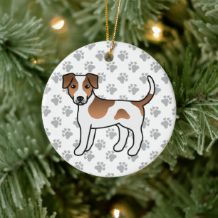 Brun och vit dansk-svensk gårdshund Söt Hund Julgransprydnad Keramik