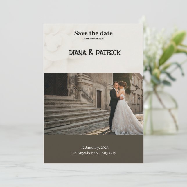 Brun och vit enkel Spara datumet Inbjudningar (Stående Fram)