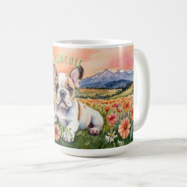 Brun och vit frenchie: God morgon. Kaffemugg