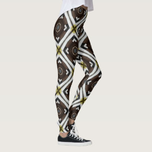 Brun och vit geometrisk mönster leggings