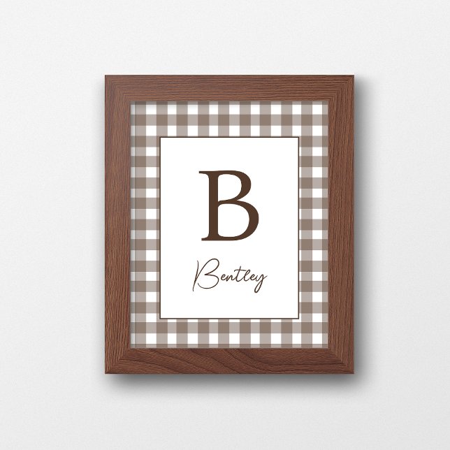 Brun och vit Gingham-rutig förnamnsskylt för barnk Poster (Skapare uppladdad)