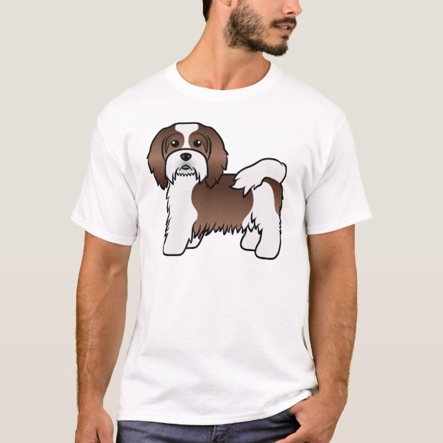Brun och vit Havanese söt tecknad hund T Shirt (Framsida)