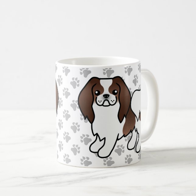 Brun och vit japansk chin seriehund & tassar kaffemugg (Framsida höger)