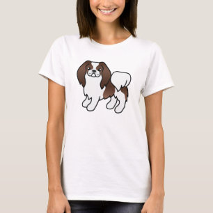 Brun Och Vit Japansk Chin Serieteckning Hund T Shirt