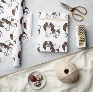 Brun Och Vit Japansk Chin Tecknad Hund Mönster Presentpapper