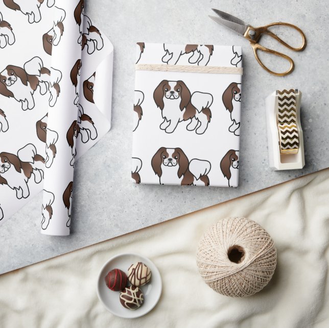 Brun Och Vit Japansk Chin Tecknad Hund Mönster Presentpapper (Hantverk)