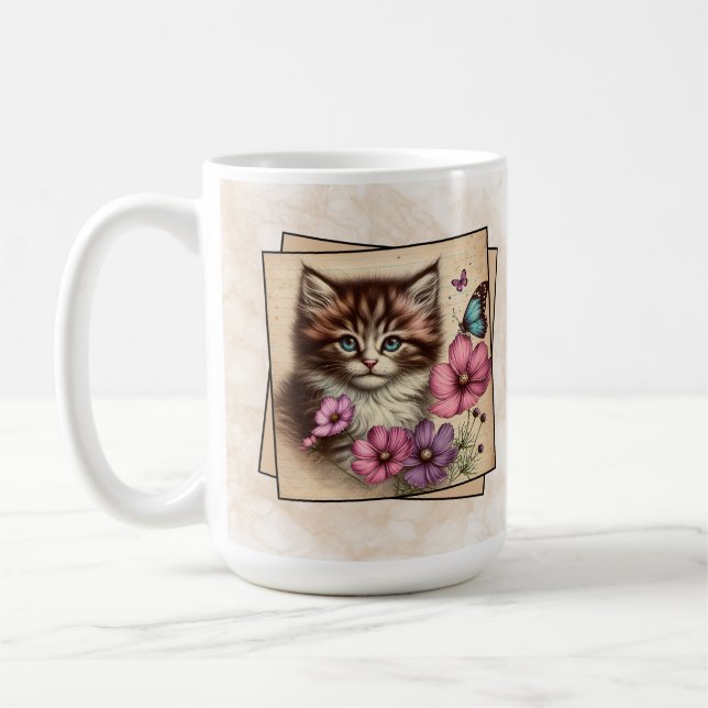 Brun och vit kattunge  kaffemugg (Vänster)
