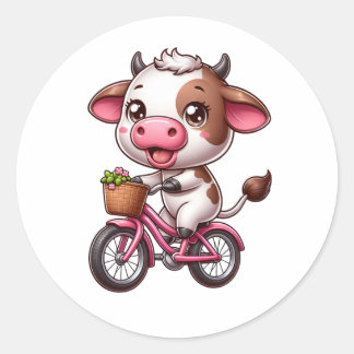 Brun och vit ko som cyklar runt klistermärke