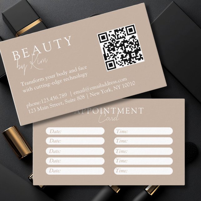 Brun och vit, Minimal, Elegant, Salon Tidsbeställning Kort (Brown & White, Minimal, Elegant, Salon Appointment Card)