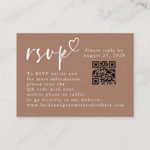 Brun och vit modern minimalistisk bröllops-QR RSVP Tilläggskort