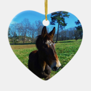 Brun och vit mul julgransprydnad keramik