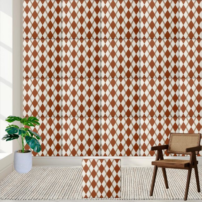 Brun- och Vita argyle Mönster-plattan Kakelplatta (Brown and White Argyle Pattern Tile)