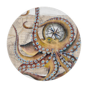 Brun Octopus Vintage Karta Compass