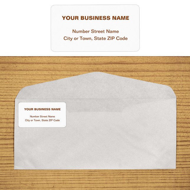 Brun oformaterad text, affärsadressetikett adressetikett (Business address label in brown plain text)