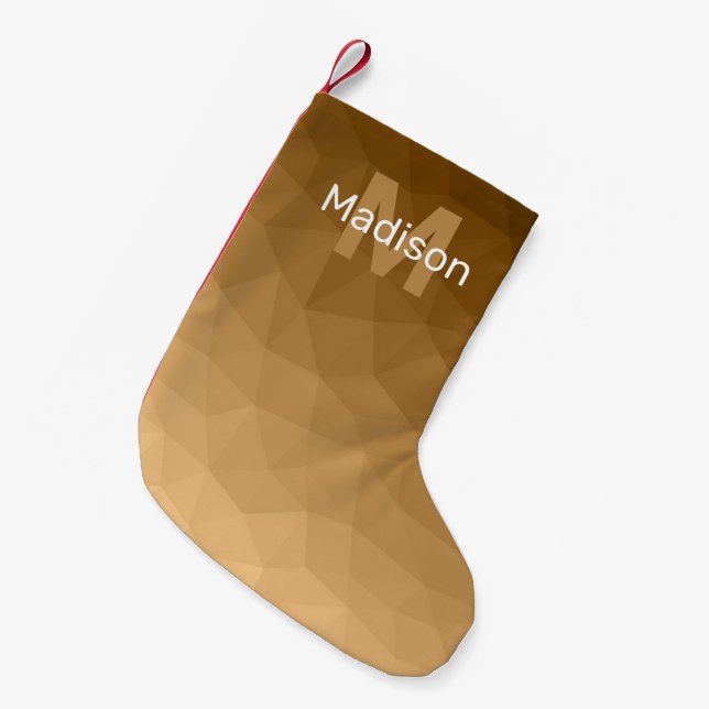 Brun ombre geometriskt nätmönster Monogram Liten Julstrumpa (Framsidan (Hängande))