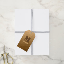 Brun ombre geometriskt nätmönster Monogram Presentetikett
