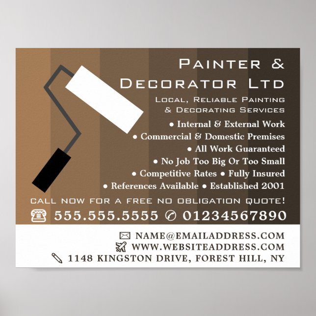 Brun ombre & Paint Roller, Painter & Decorator Poster (Framsidan)