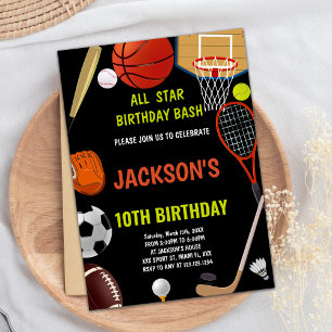Brun Orange Black Sports Birthday-inbjudningar Inbjudningar
