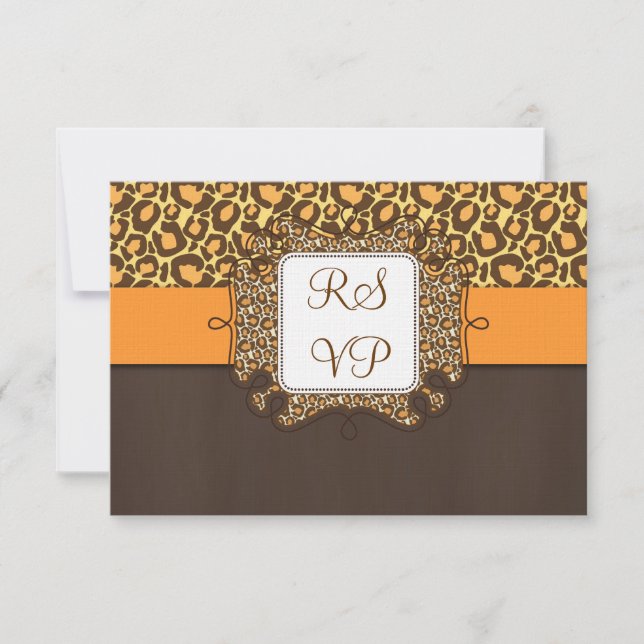Brun Orange Leopard Skriv ut Bröllop OSA Kort (Framsida)