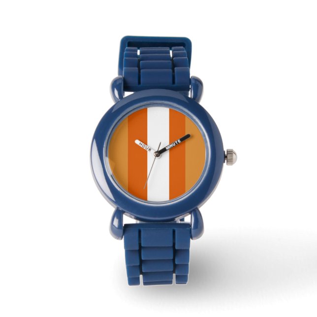 Brun, orange och vit rand armbandsur (Framsida)