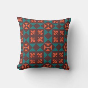 Brun orange retro geometrisk mönster kudde