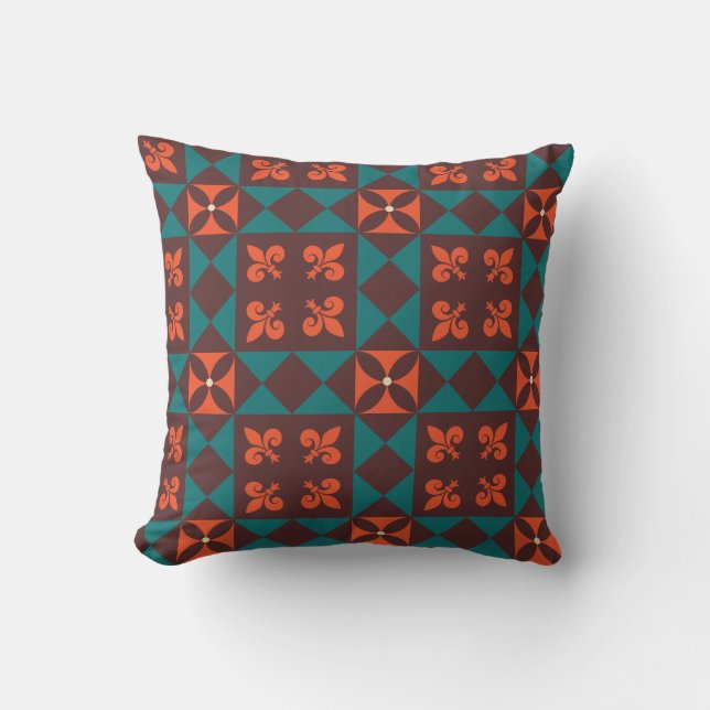 Brun orange retro geometrisk mönster kudde (Framsida)