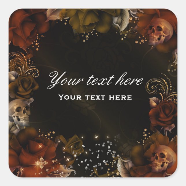 Brun Orange Ro + Döskallar etikett för gotisk etik (Framsida)