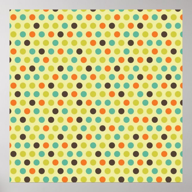 Brun, Orange, skalning och Gult-Grönt Polka dots Poster (Framsidan)