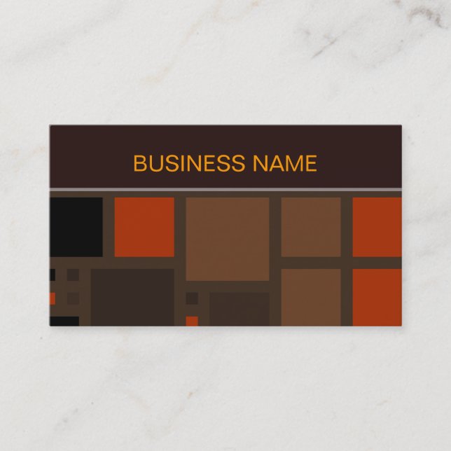 Brun Orange Square Mönster och Plain Brown Visitkort (Framsida)