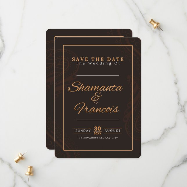 Brun organisk spara datumkortsinbjudan spara datumet (Fram/Back In Situ)