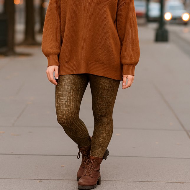 Brun Ormskinnsliknande Tryckt Leggings (Saturday city look: The ribbed half-zip pullover adds cozy texture and casual look to brown legging)