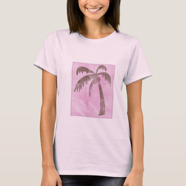 Brun palmträd på rosor t-shirt (Framsida)