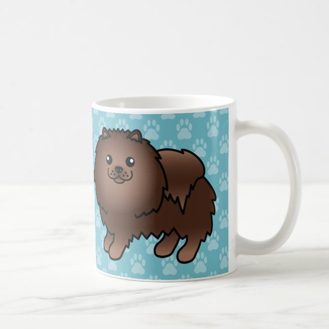 Brun päls Pomeranian Hundar På Blått Kaffemugg (Höger)
