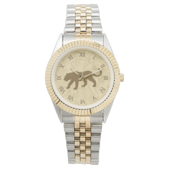 Brun panter med romerska siffror armbandsur (Framsida)
