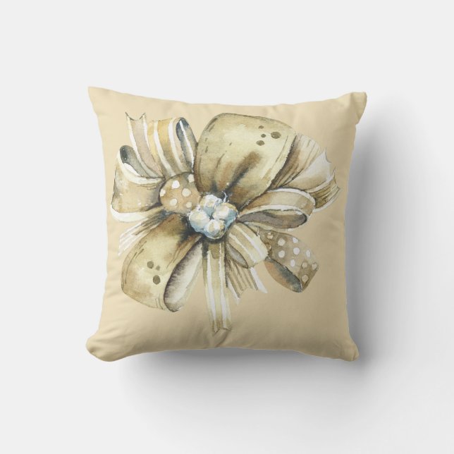 Brun Papper Paket med Red & Cream Finare Bows Kudde (Framsida)