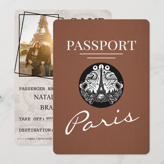 Brun Paris-pass Spara datum Datumet (Fram/baksida)