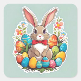 Brun Påskhare med äggdekal. Fyrkantigt Klistermärke