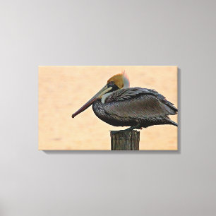 Brun pelican återställer på Piling Canvastryck