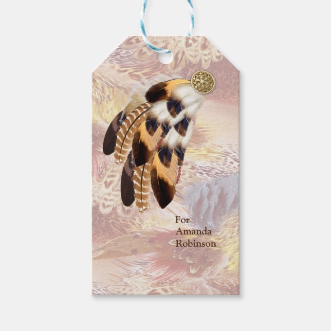 Brun pelikan- eller Hawkfjädrar Presentetikett (Framsidan)